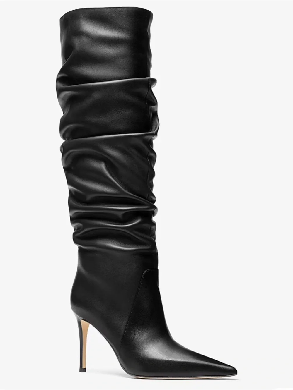 Michael Kors Black Slouchy Knee-High Pointed-Toe Stiletto Dawn Leather Boots